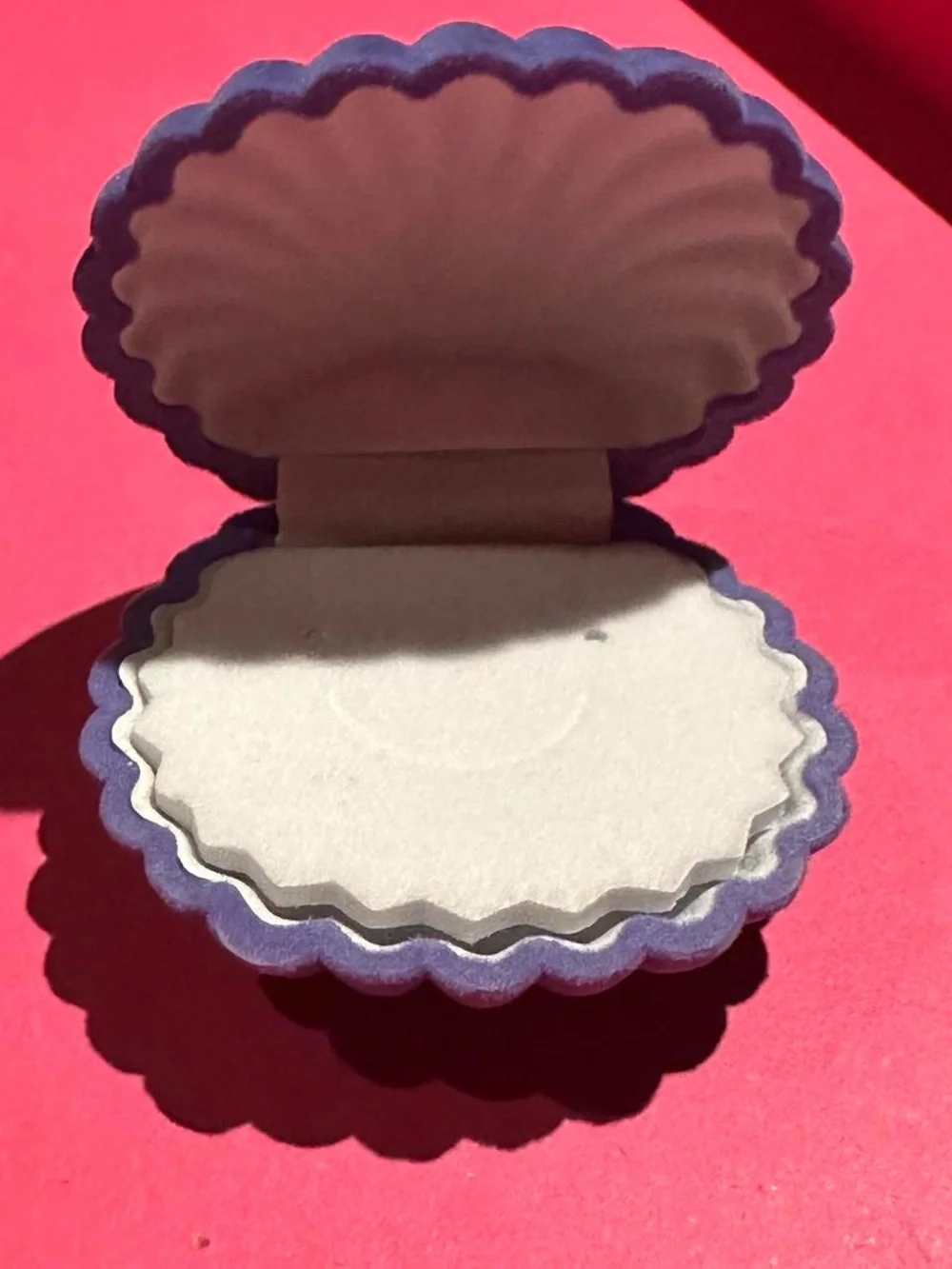 Velvet deep purple shell jewelry ring earrings box.